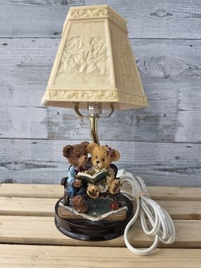 Vintage Story Bears Resin Accent Lamp Lithophane Shade Teddy Bears 11-12"
